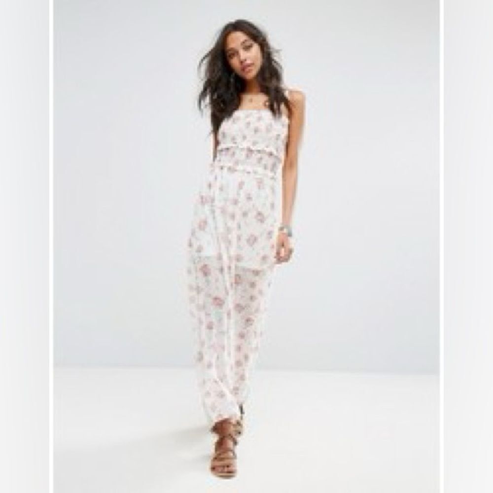 Boohoo White and Pink Floral Maxi Dress